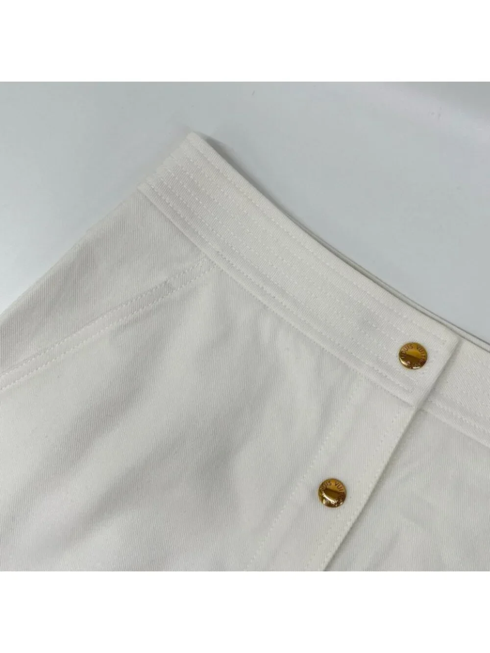 Louis Vuitton White Gold Button Denim Skirt 36